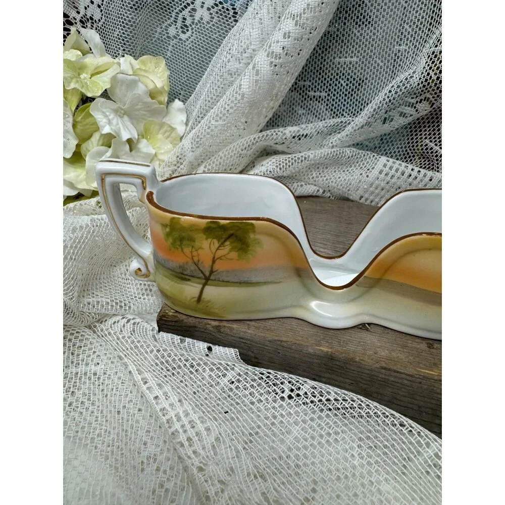 Vintage Nippon Hand Painted Spoon Holder Sunset & Tree Sceen
